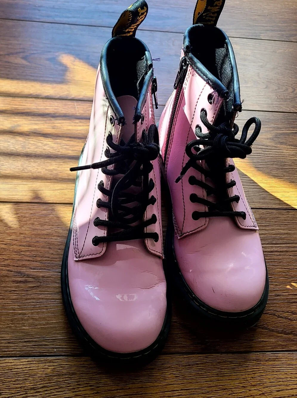 Dr. Martens Girls Pink Patent Lace-Up Ankle Boots Kids Size 3